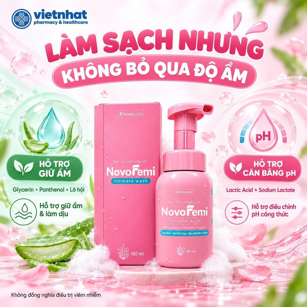 Bọt vệ sinh Novofemi Intimate Wash - Hỗ trợ làm sạch dịu nhẹ, dưỡng ẩm cho vùng kín, chai 180ml