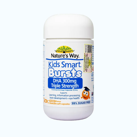 Viên nhai Nature’s Way Kids Smart Bursts DHA 300mg Triple Strength hỗ trợ phát triển não bộ (Chai 50 viên)