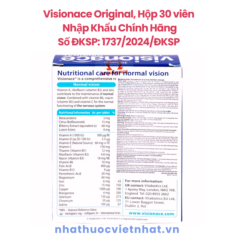 Visionace Original - Tăng Cường Thị lực, Hỗ Trợ Sức Khỏe Mắt Hiệu Quả
