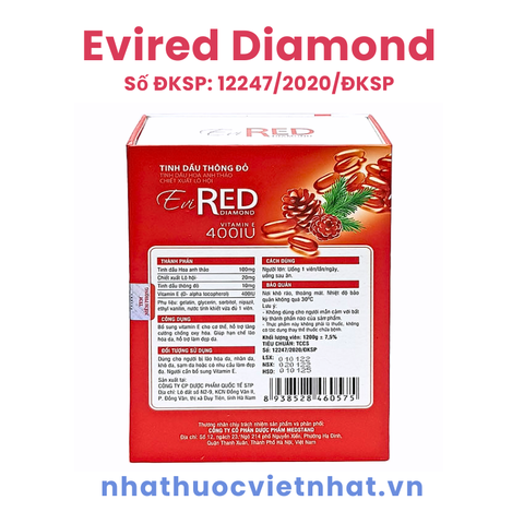 Evired Diamond - Vitamin E Đỏ 400IU Hỗ Trợ Chống Loã Hoá, Làm Đẹp Da