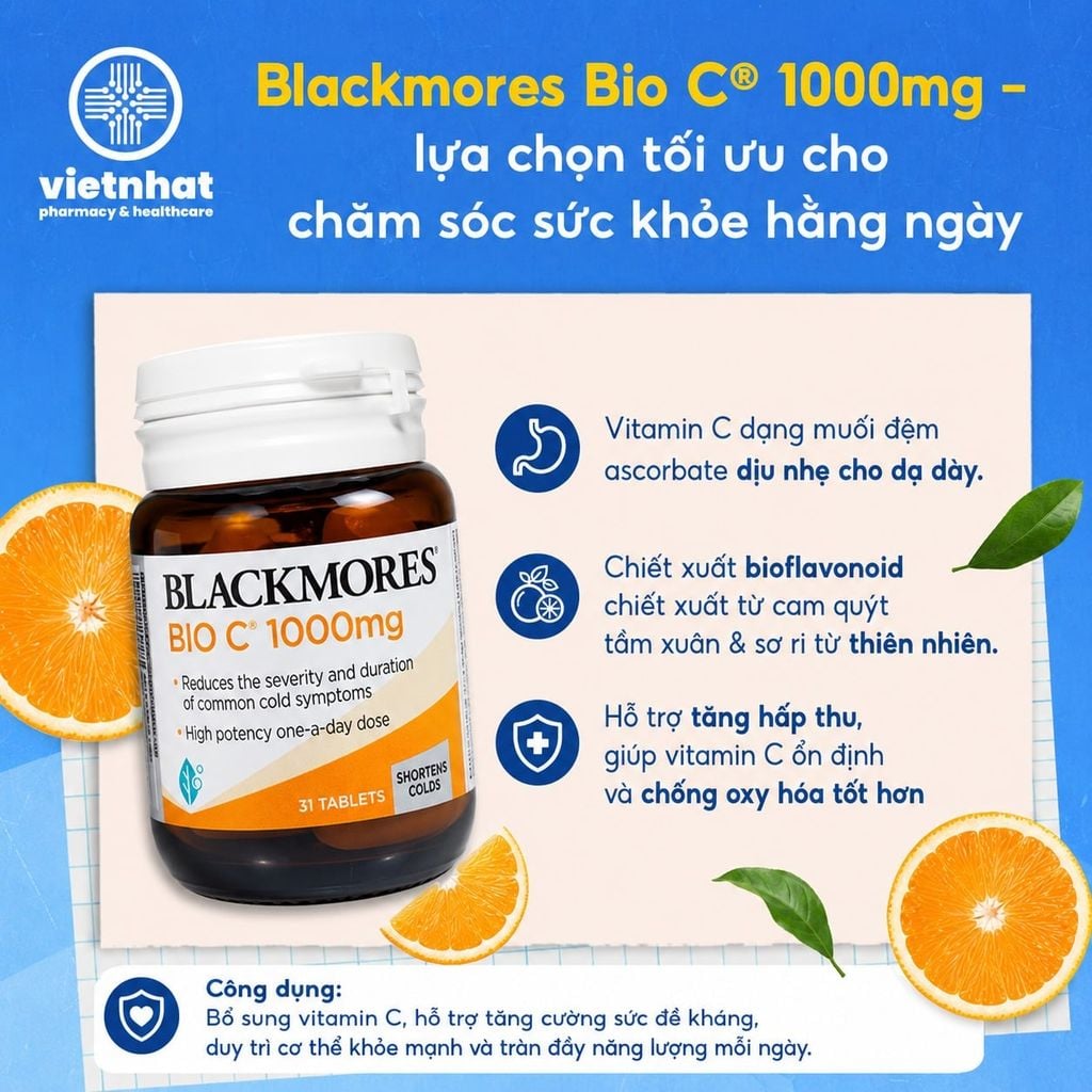 Blackmores Bio C 1000mg - Viên Uống Bố Sung Vitamin C, Hỗ Trợ Tăng Cường Sức Khoẻ