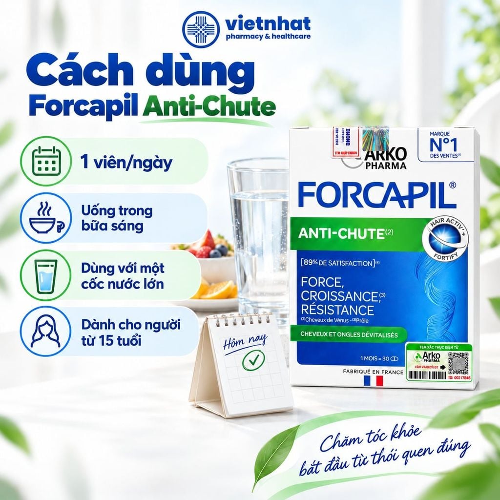 Forcapil Anti-Chute - Viên uống hỗ trợ tóc chắc khỏe, giúp giảm nguy cơ rụng tóc