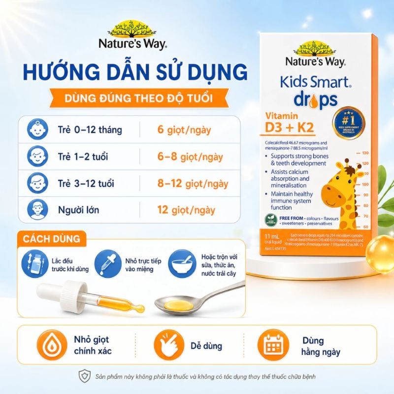 D3K2 Nature's Way - Bổ Sung Vitamin D3K2 Giúp Xương Chắc Khoẻ Cho Trẻ Sơ Sinh Và Trẻ Nhỏ