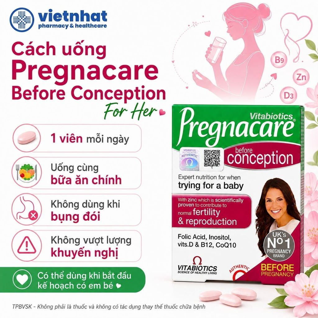 Viên uống tăng khả năng thụ thai Pregnacare cho nữ (bổ trứng)/ cho cả nam và nữ - Nhập khẩu chính hãng