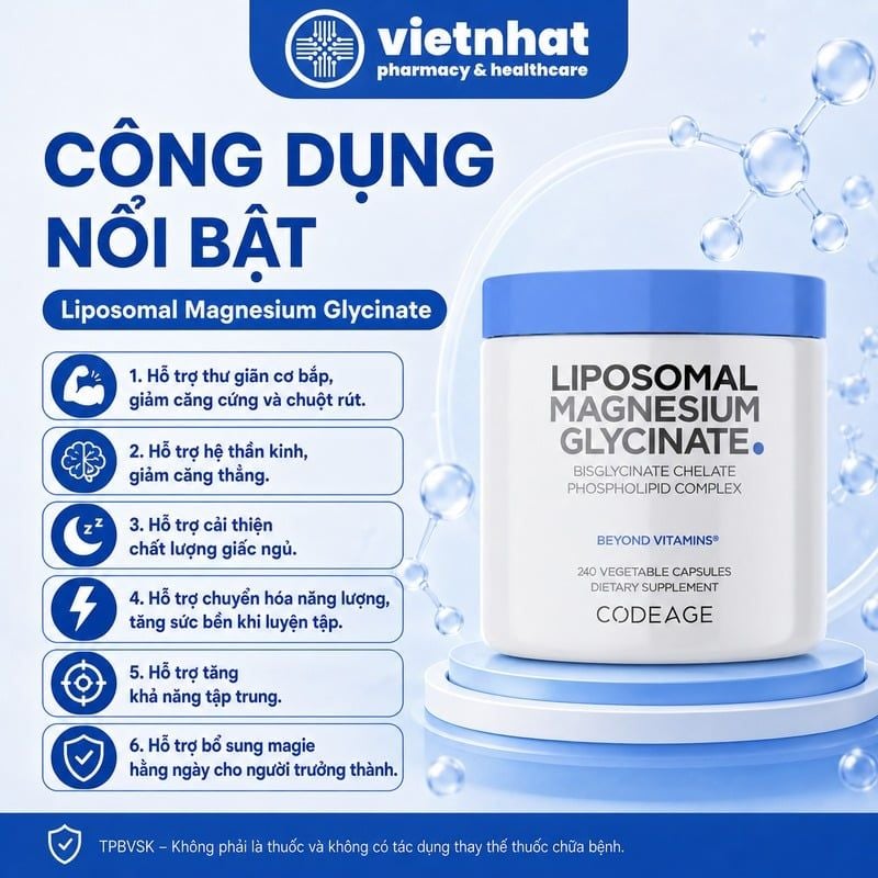 Liposomal Magnesium Glycinate Codeage - Viên Uống Bổ Sung Magie, Hỗ Trợ Cải Thiện Giấc Ngủ