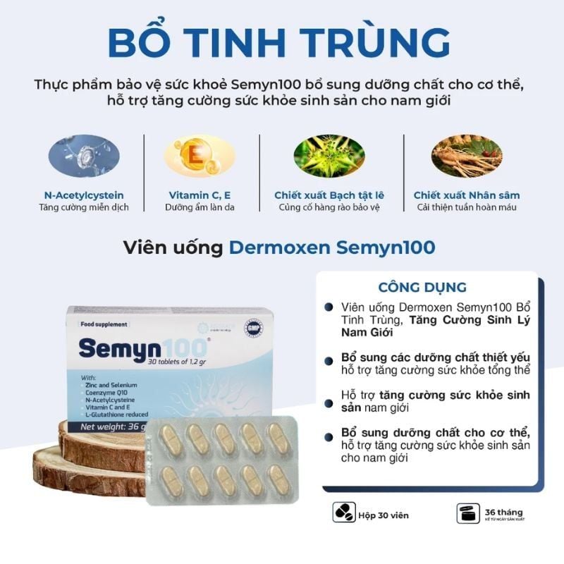 Semyn 100 – Hỗ trợ sức khỏe sinh sản nam giới (Hộp 30 viên)
