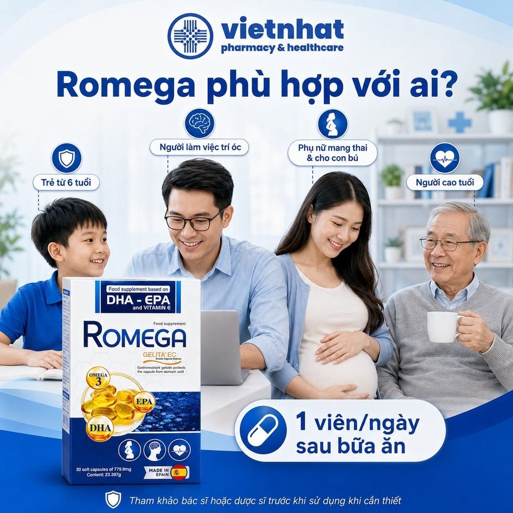 Romega - Viên Uống Bổ Sung Omega 3 Cho Trẻ Từ 6 Tuổi, Hộp 30 Viên