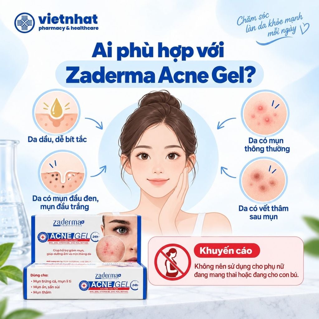 Zaderma Acne Gel 24h Tuýp 7g - Hỗ trợ ngăn ngừa mụn, giảm mụn, mờ thâm
