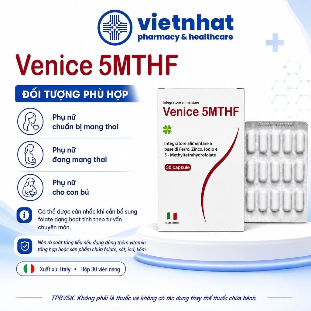 Venice 5MTHF - Bổ Sung Vitamin Và Khoáng Chất Cho Phụ Nữ Chuẩn Bị Mang Thai