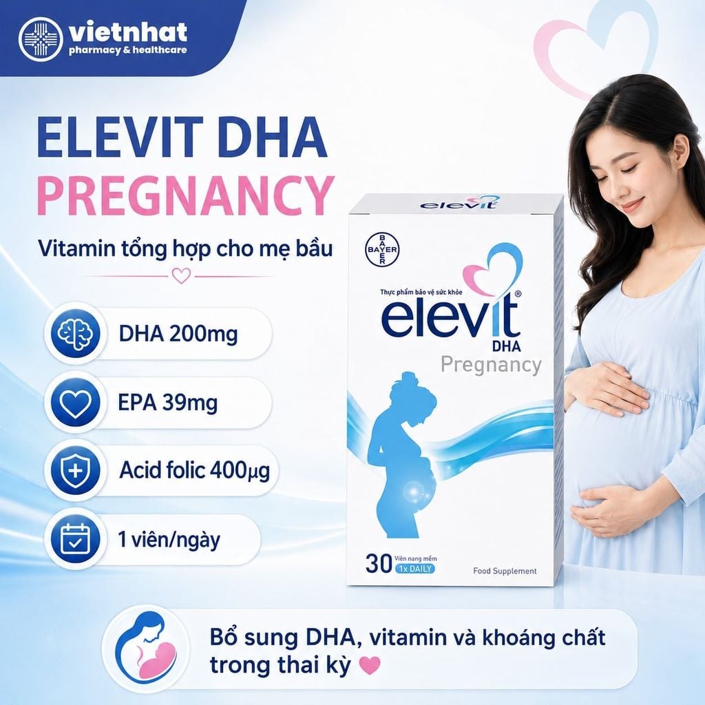 Elevit DHA - Vitamin Tổng hợp Cho Bà Bầu, Nhập Khẩu Chính Hãng, Hộp 30 Viên
