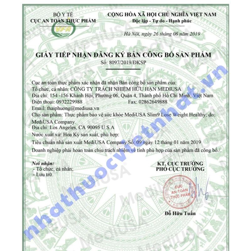 Viên Uống Giảm Cân Slim9 MediUSA Chính Hãng, Hộp 60 Viên