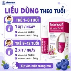 D3K2 Better You Dạng Xịt: Bổ sung vitamin D3K2 cho trẻ từ 1 tuổi, chai 15ml