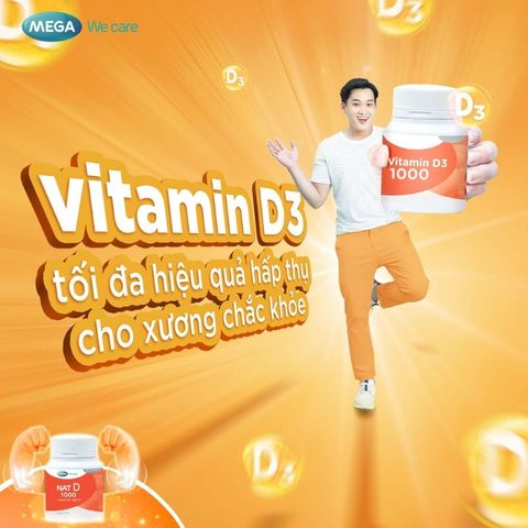 NAT D 1000 - Bổ Sung Vitamin D3, Giúp Xương Chắc Khoẻ, Lọ 60 viên