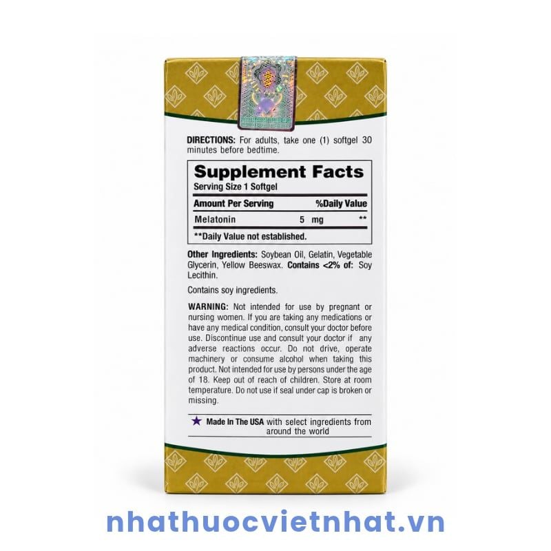 Nature’s Bounty Melatonin 5mg - Viên uống hỗ trợ điều hòa giấc ngủ từ Mỹ, lọ 60 viên