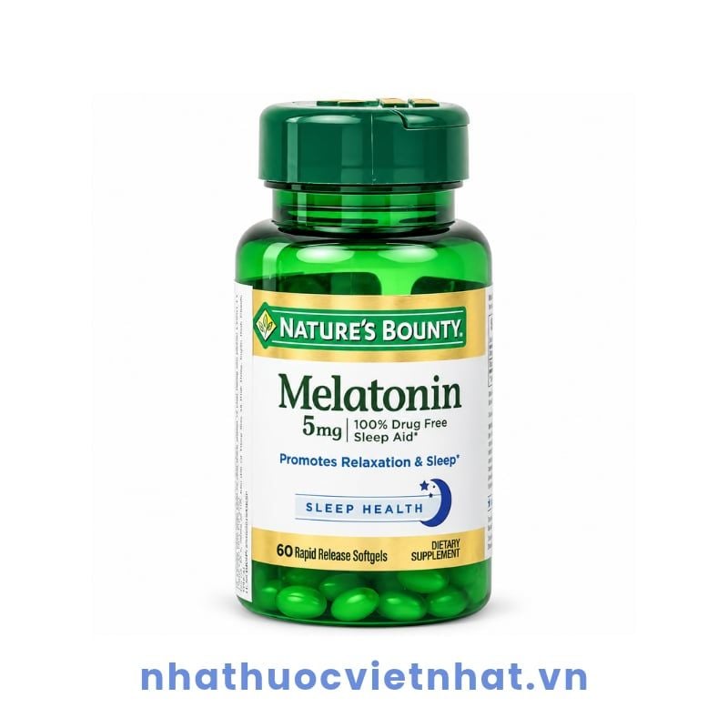Nature’s Bounty Melatonin 5mg - Viên uống hỗ trợ điều hòa giấc ngủ từ Mỹ, lọ 60 viên