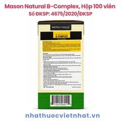B-Complex Mason Natural - Viên uống bổ sung vitamin nhóm B cho người trưởng thành, Lọ 100 viên