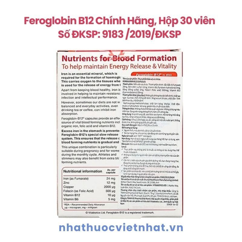 Feroglobin B12 - Viên Uống Bổ Sung Sắt Hữu Cơ Dịu Nhẹ Cho Dạ Dày