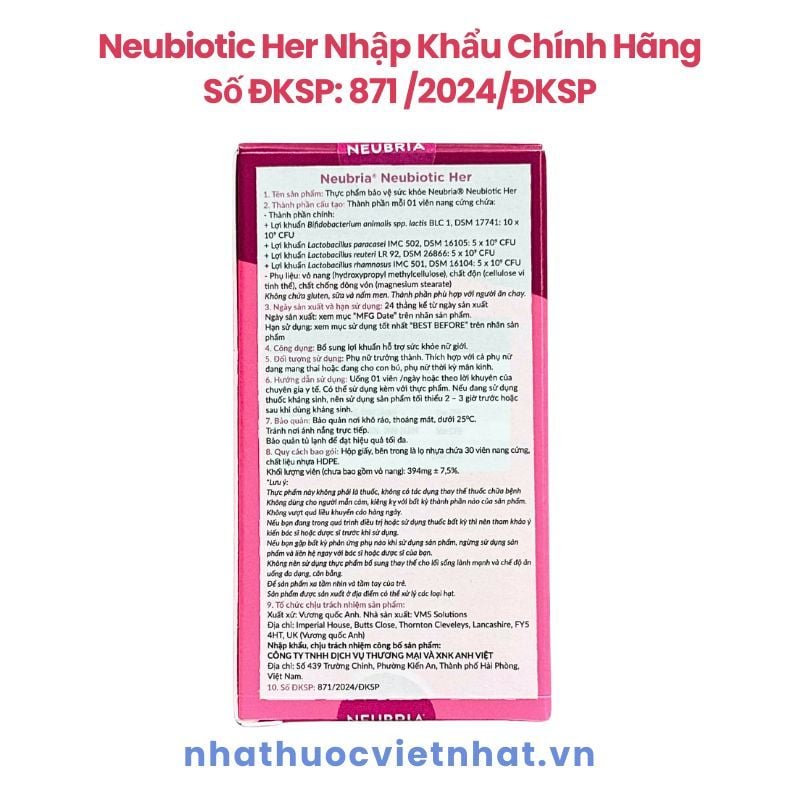 Neubiotic Her - Bổ sung lợi khuẩn, ngừa nấm và viêm nhiễm phụ khoa cho nữ giới