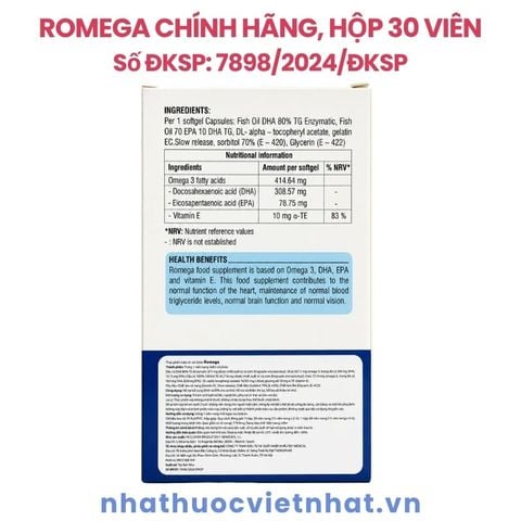 Romega - Viên Uống Bổ Sung Omega 3 Cho Trẻ Từ 6 Tuổi, Hộp 30 Viên