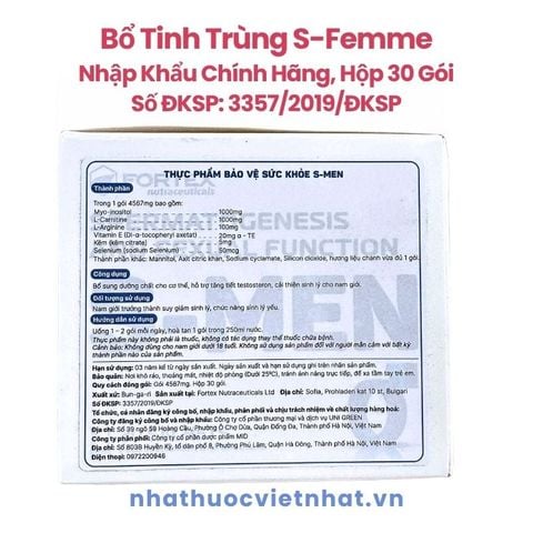Bổ Tinh Trùng S Men Chính Hãng - Giải Pháp Cải Thiện Chất Lượng Tinh Trùng Cho Nam Giới