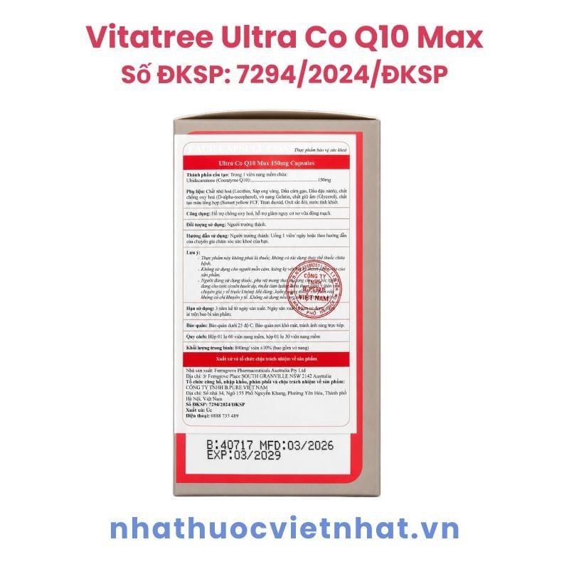 Vitatree Ultra CoQ10 Max - Bổ sung Coenzyme Q10, bảo vệ sức khoẻ tim mạch, Hộp 30 viên