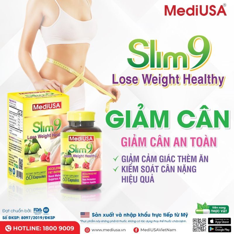 Viên Uống Giảm Cân Slim9 MediUSA Chính Hãng, Hộp 60 Viên
