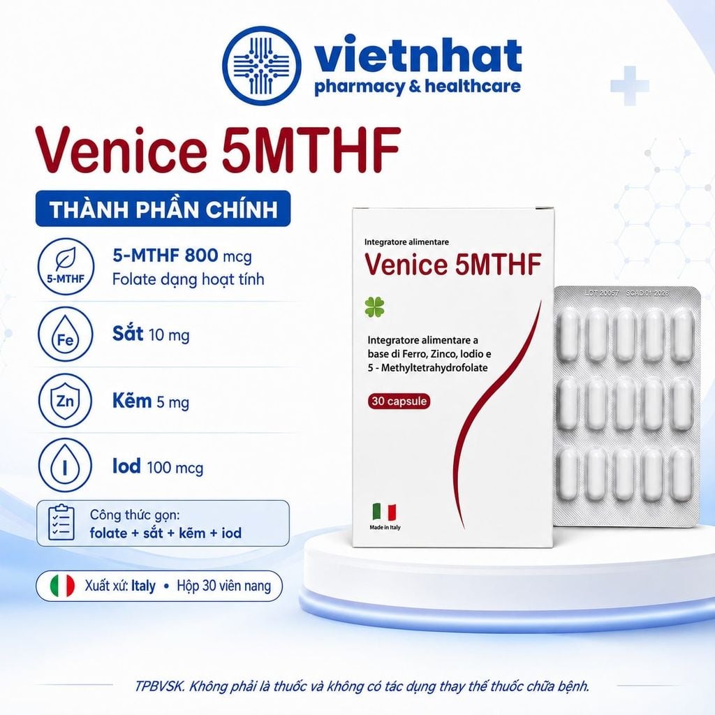 Venice 5MTHF - Bổ Sung Vitamin Và Khoáng Chất Cho Phụ Nữ Chuẩn Bị Mang Thai
