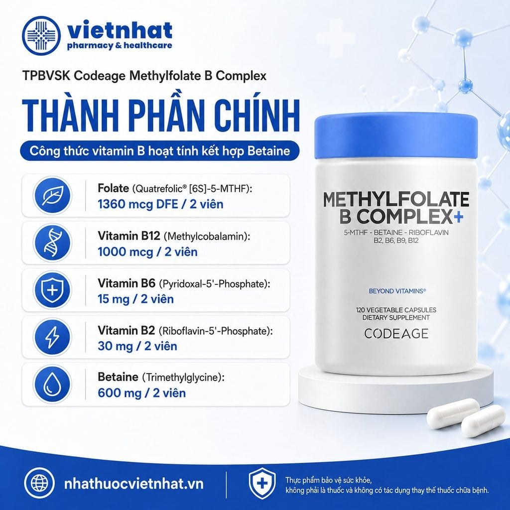 Codeage Methylfolate B Complex - Bổ sung Vitamin Nhóm B Dạng Hoạt Tính Cho Người Trưởng Thành