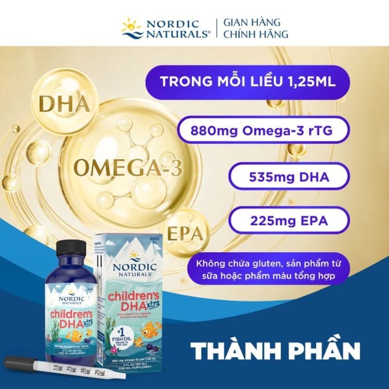 DHA Nordic Xtra - Hỗ Trợ Phát Triển Não Bộ Cho Trẻ 1 - 6 Tuổi, Chai 60ml