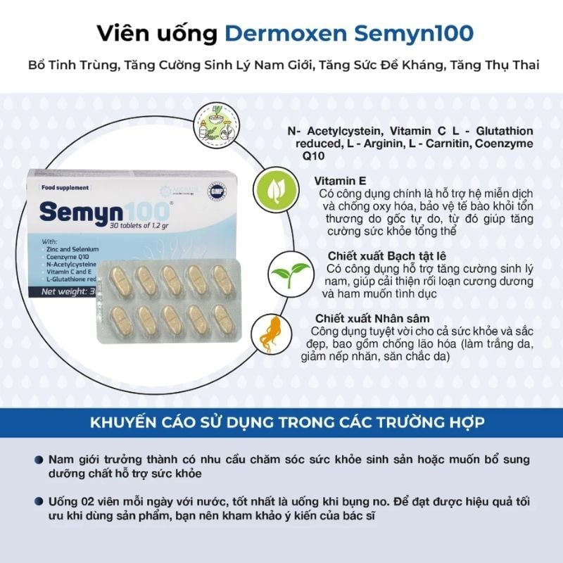 Semyn 100 – Hỗ trợ sức khỏe sinh sản nam giới (Hộp 30 viên)