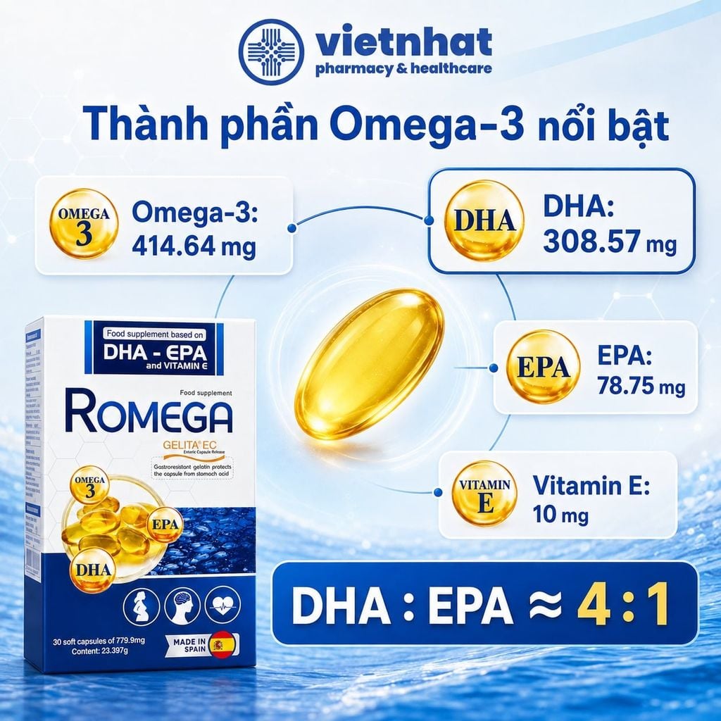 Romega - Viên Uống Bổ Sung Omega 3 Cho Trẻ Từ 6 Tuổi, Hộp 30 Viên
