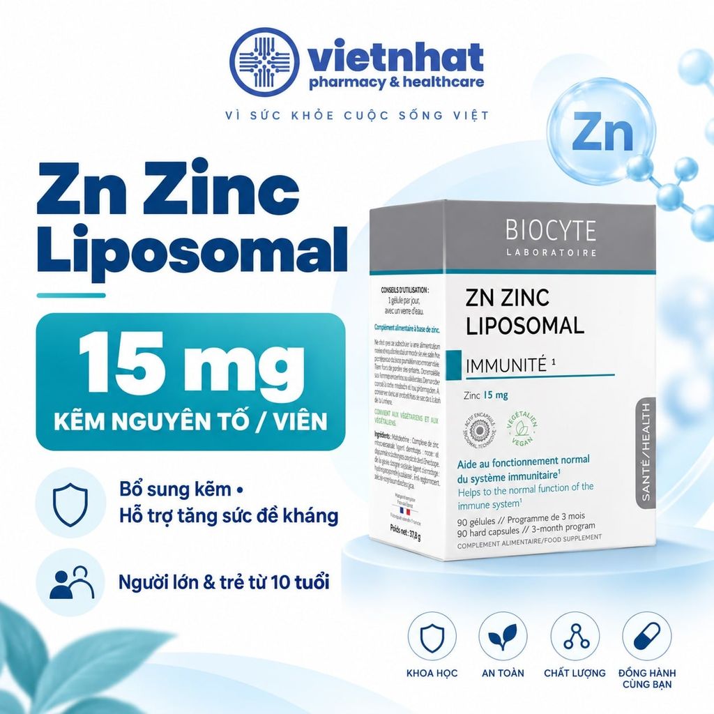 Zn Zinc Liposomal - Bổ sung kẽm cho người lớn và trẻ từ 10 tuổi trở lên, hộp 90 viên