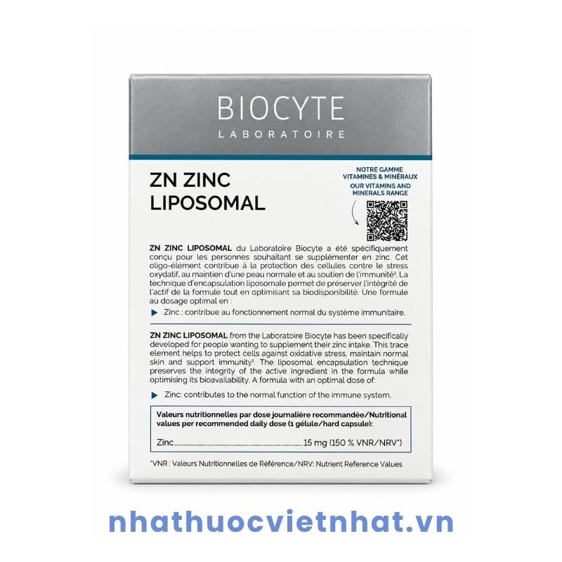 Zn Zinc Liposomal - Bổ sung kẽm cho người lớn và trẻ từ 10 tuổi trở lên, hộp 90 viên