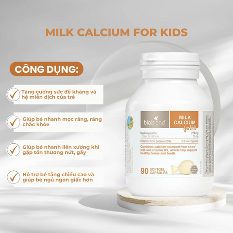 Bio Island Milk Calcium For Kids – Canxi Sữa Cho Trẻ Em Lọ 90 Viên