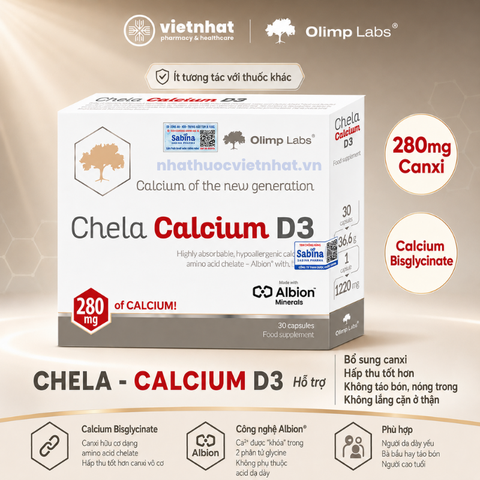 Canxi Chela Calcium D3 (canxi bisglycinate) - Bổ sung Canxi Hữu Cơ Cho Bà Bầu Và Sau Sinh, người lớn, hộp 30 Viên