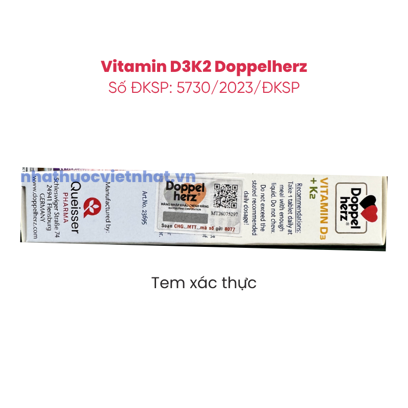 Vitamin D3K2 Doppelherz - Bộ đôi vi chất (trong 7 vi chất) quan trọng hỗ trợ hấp thu canxi ở người trưởng thành