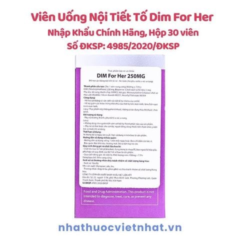 Dim For Her - Hỗ trợ cải thiện nội tiết tố cho nữ, nhập khẩu chính hãng từ Mỹ, hộp 30 viên