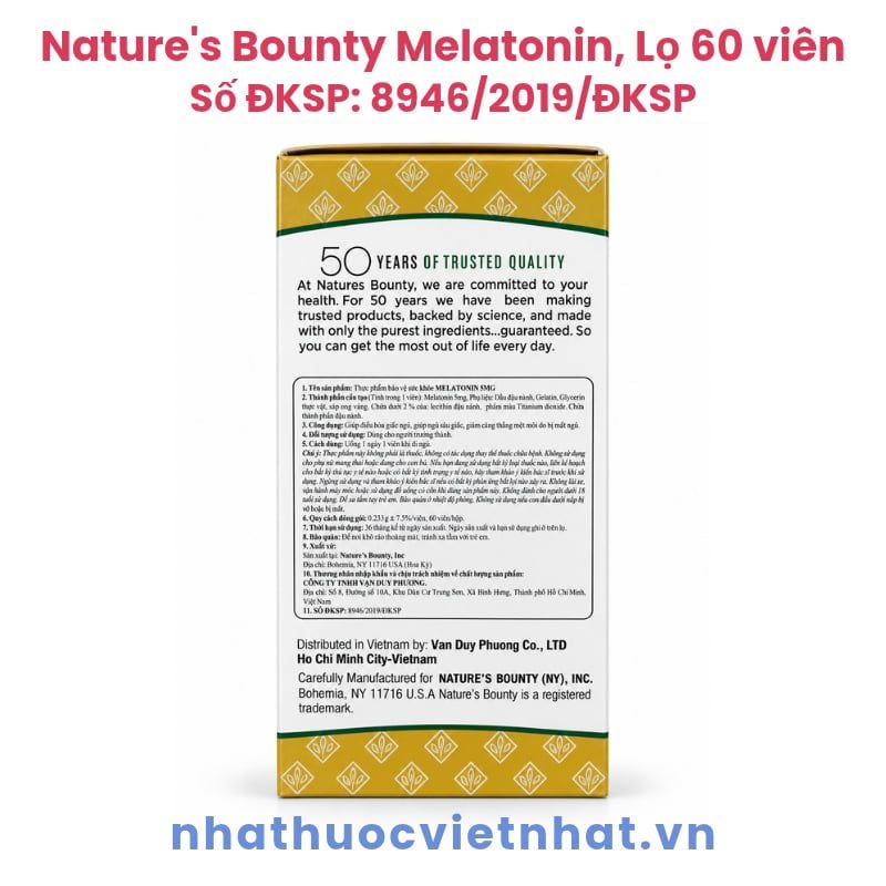Nature’s Bounty Melatonin 5mg - Viên uống hỗ trợ điều hòa giấc ngủ từ Mỹ, lọ 60 viên