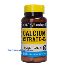 Mason Natural Calcium Citrate + D3 — Bổ Sung Canxi Hữu Cơ Mỹ Chính Hãng Từ Mỹ, lọ 60 viên
