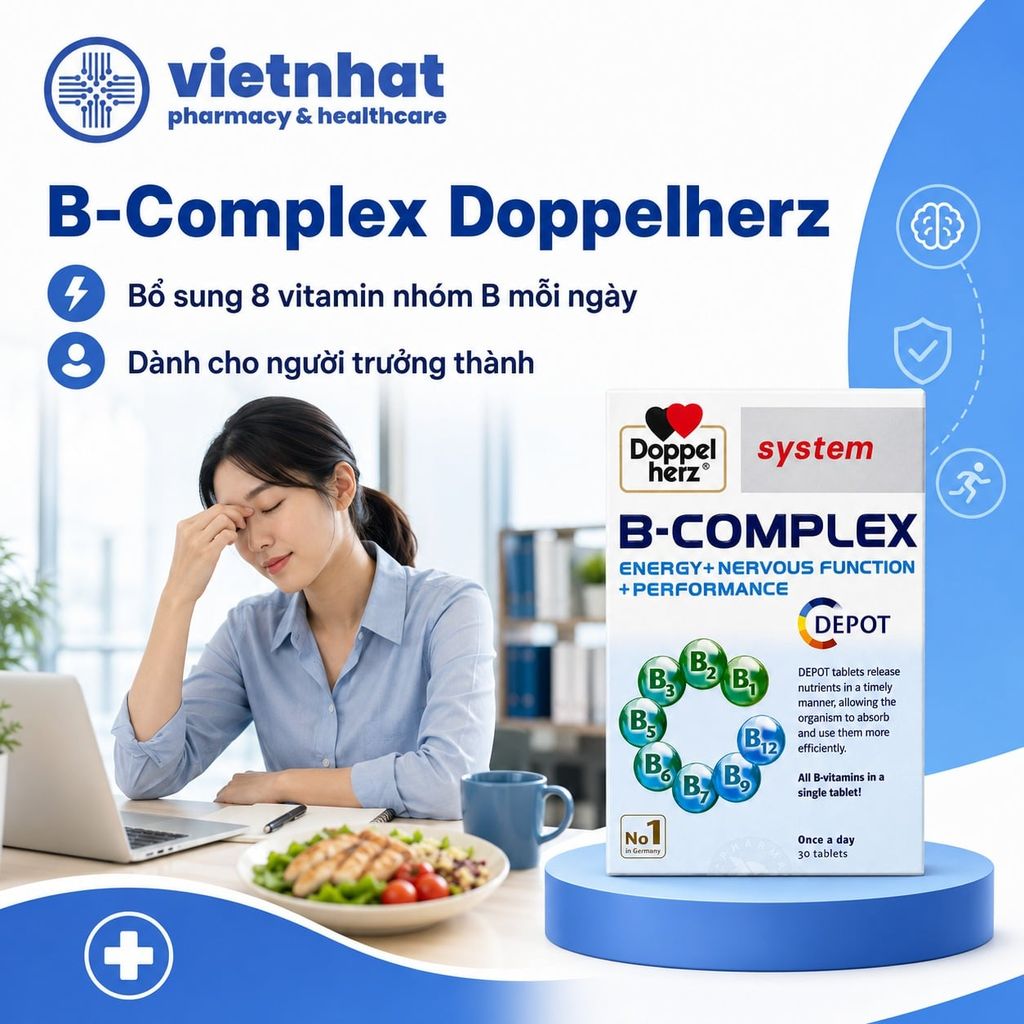 B-Complex Doppelherz: Bổ sung vitamin nhóm B, hỗ trợ giảm mệt mỏi cho người trưởng thành