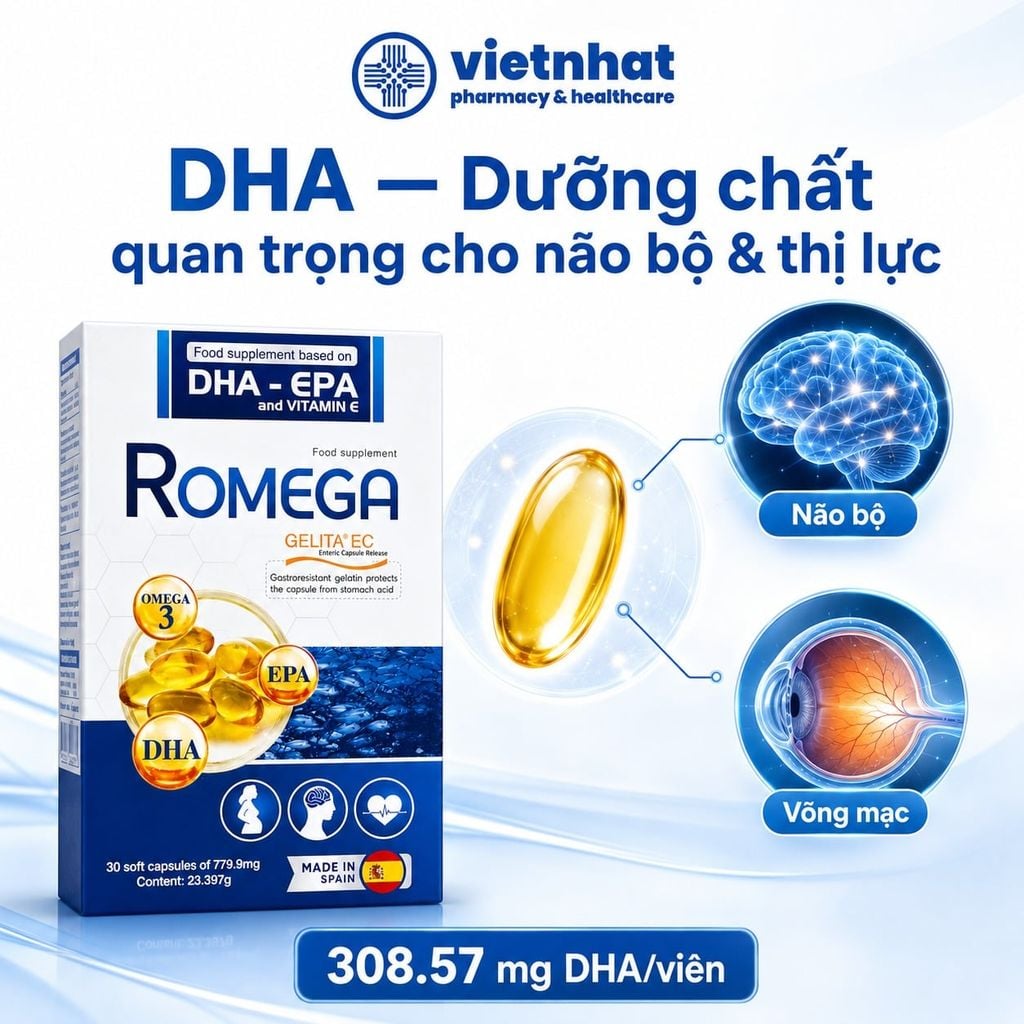 Romega - Viên Uống Bổ Sung Omega 3 Cho Trẻ Từ 6 Tuổi, Hộp 30 Viên