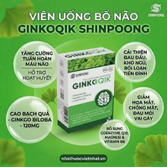 Viên uống bổ não GINKOQIK - Hỗ trợ hoạt huyết, tăng cường tuần hoàn máu não, Hộp 30 viên