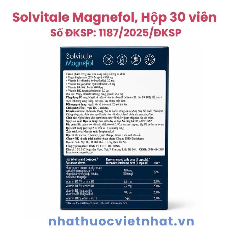Solvitale Magnefol (Magie Xanh) - Hỗ Trợ Giảm Căng Thẳng, Cải Thiện Giấc Ngủ, Hộp 30 Viên