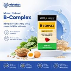 B-Complex Mason Natural - Viên uống bổ sung vitamin nhóm B cho người trưởng thành, Lọ 100 viên