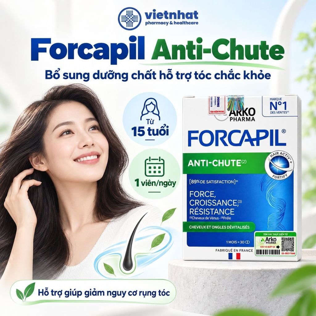 Forcapil Anti-Chute - Viên uống hỗ trợ tóc chắc khỏe, giúp giảm nguy cơ rụng tóc