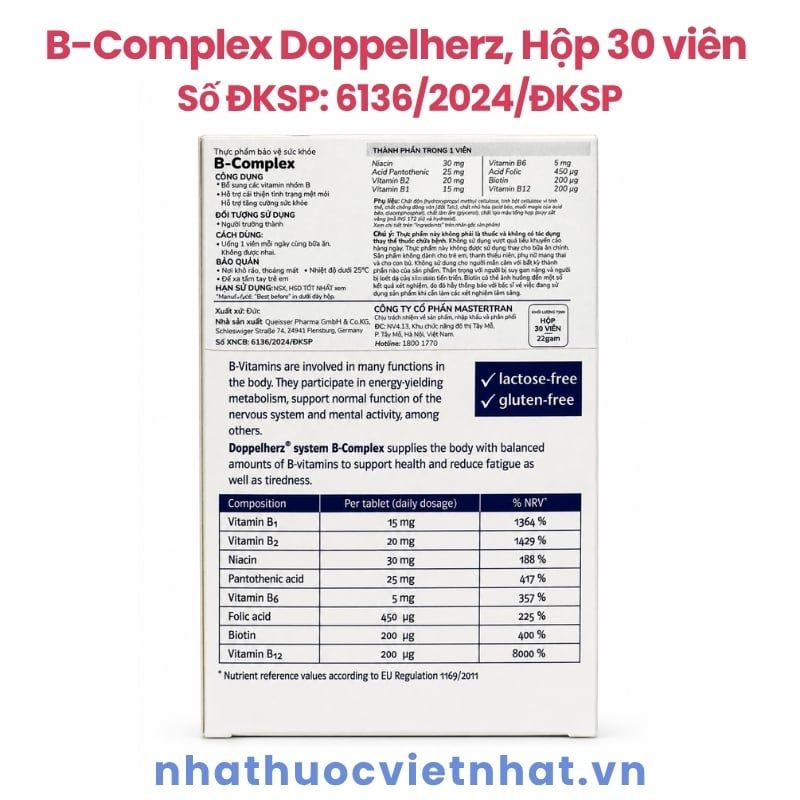 B-Complex Doppelherz: Bổ sung vitamin nhóm B, hỗ trợ giảm mệt mỏi cho người trưởng thành