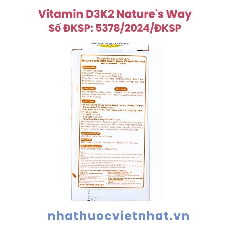 D3K2 Nature's Way - Bổ Sung Vitamin D3K2 Giúp Xương Chắc Khoẻ Cho Trẻ Sơ Sinh Và Trẻ Nhỏ