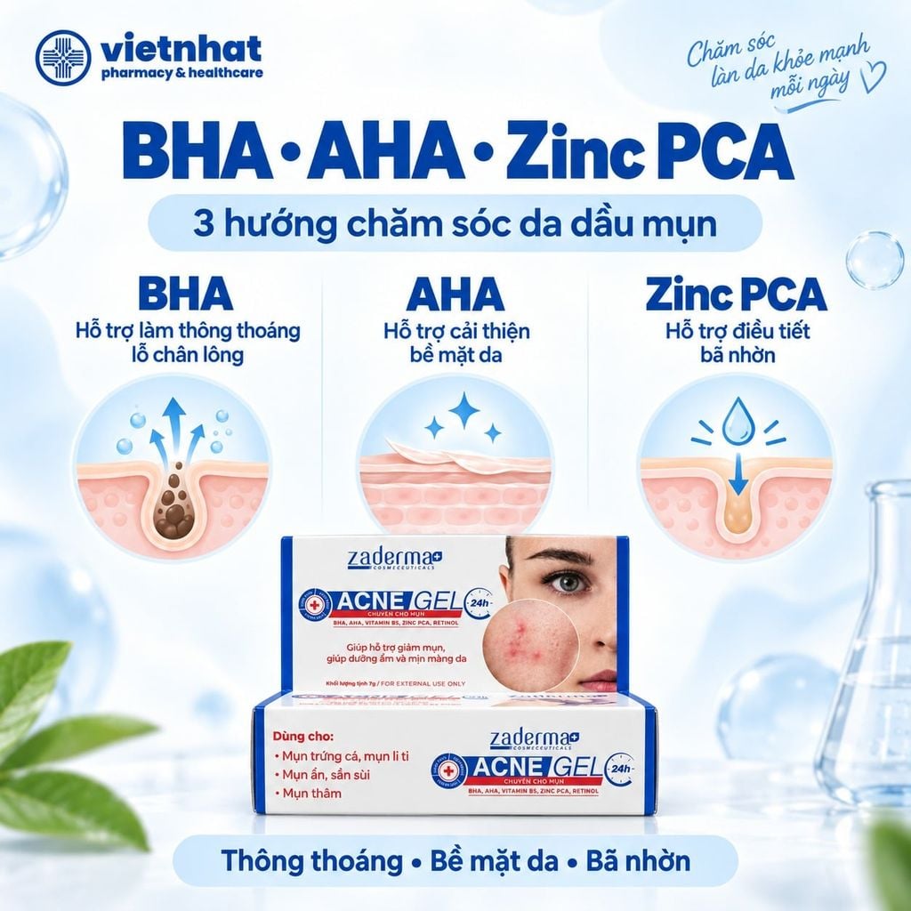 Zaderma Acne Gel 24h Tuýp 7g - Hỗ trợ ngăn ngừa mụn, giảm mụn, mờ thâm
