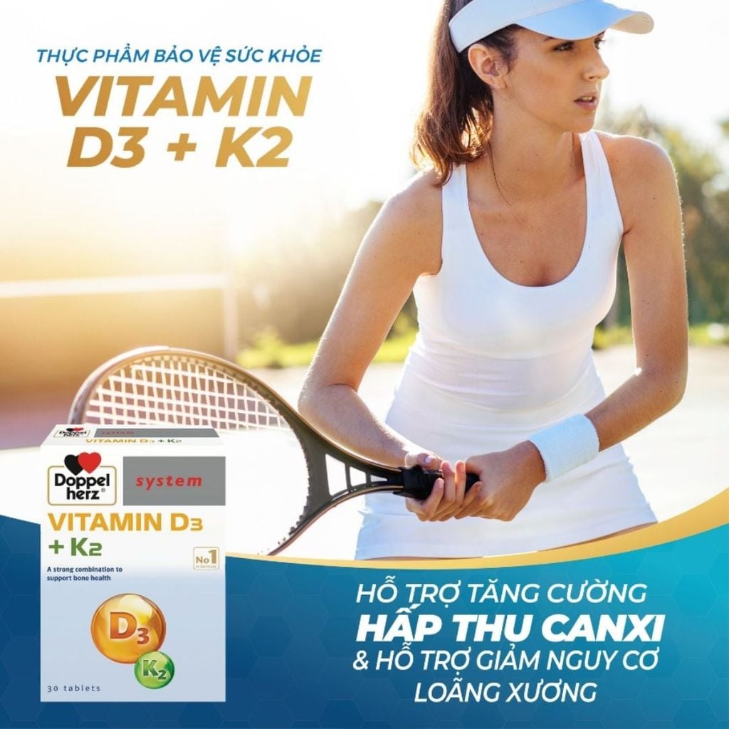 Vitamin D3K2 Doppelherz - Hỗ Trợ Hấp Thu Canxi, Giúp Xương Chắc Khoẻ Cho Người Trưởng Thành