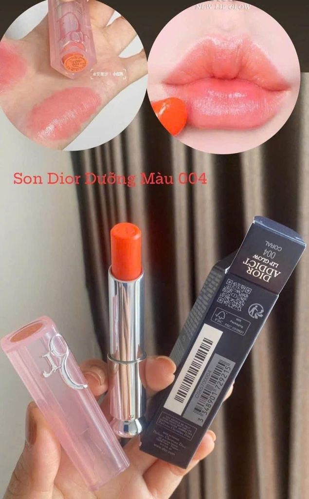 Dior - Son Dưỡng Addict Lip Glow #004 Coral (Mẫu Mới Vỏ Xanh) - Ko Tđ